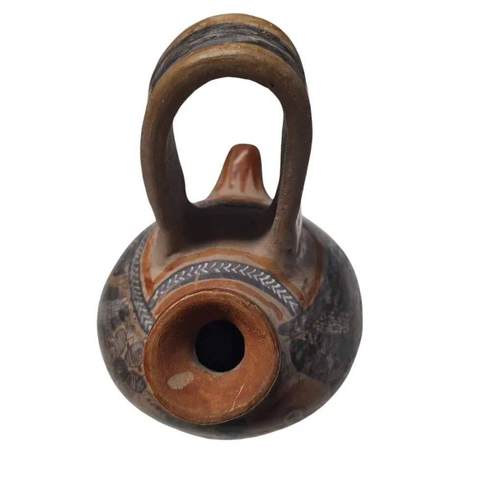 Tonala Pottery Double Spout Water Jug Rabbit Floral Agave Design Mexico Folk Art